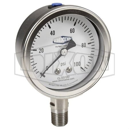 Dixon Dry Gauge, 0 to 1500 psi, 1/4 in NPT Connection, 2-1/2 in Dial, +/- 2-1-2 % GSS1500